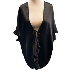 Victoria's Secret Black Satin Ruffle Kimono Robe One Size NWT 11121475